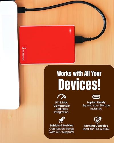 KINGSTER® 500GB External Hard Drive – Red